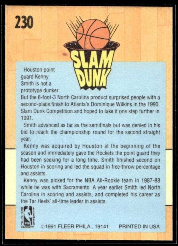 1991 Fleer Houston Rockets #230 Kenny Smith
