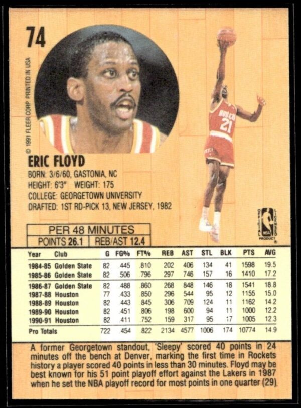 1991 Fleer Houston Rockets #74 Sleepy Floyd