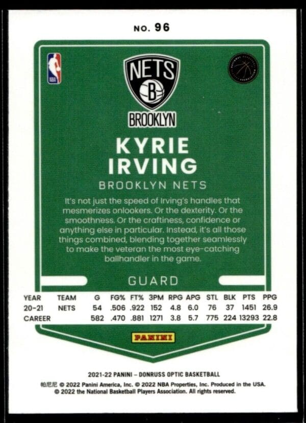 2021 Donruss Optic Brooklyn Nets #96 Kyrie Irving