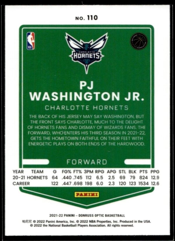 2021 Donruss Optic Charlotte Hornets #110 PJ Washington Jr.
