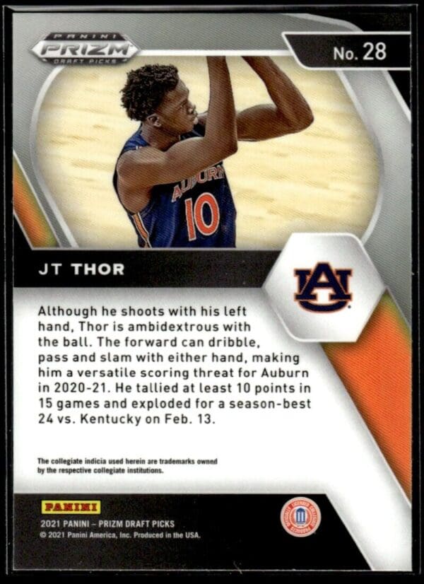 2021 Panini Prizm Draft Picks Auburn Tigers #28 JT Thor RC Rookie