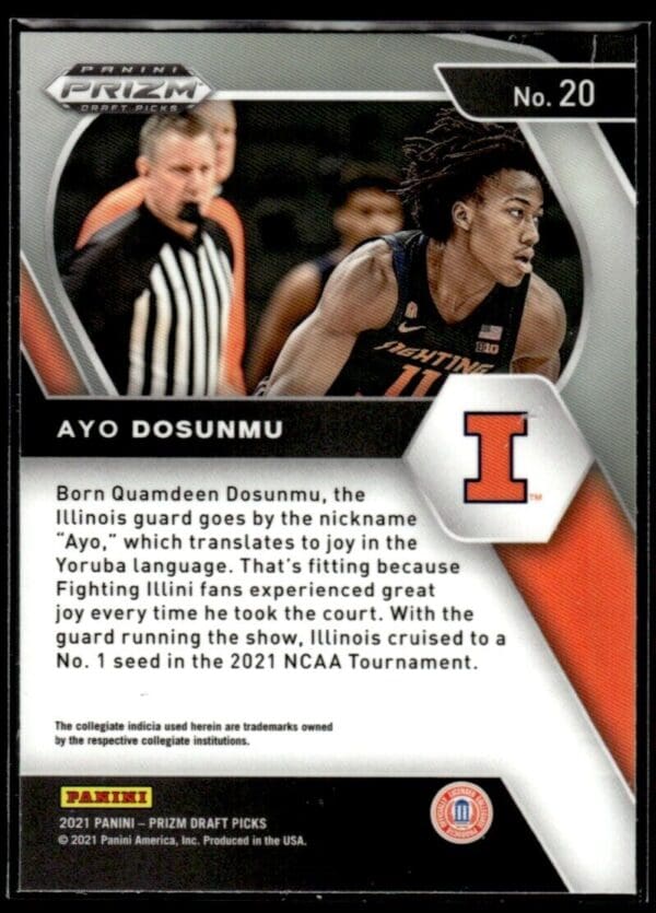_10 2021 Panini Prizm Draft Picks Illinois Fighting Illini #20 Ayo Dosunmu RC Rookie