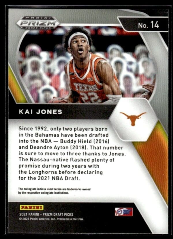2021 Panini Prizm Draft Picks Texas Longhorns #14 Kai Jones RC Rookie