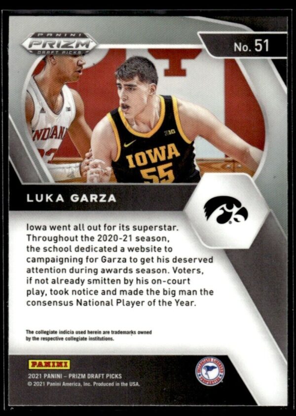2021 Panini Prizm Draft Picks Iowa Hawkeyes #51 Luka Garza RC Rookie