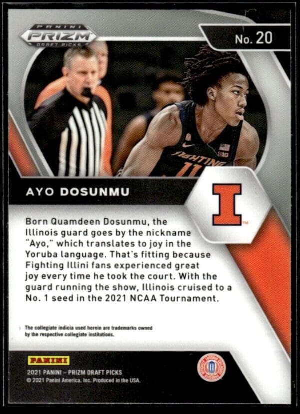 _10 2021 Panini Prizm Draft Picks Illinois Fighting Illini #20 Ayo Dosunmu RC Rookie