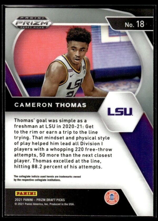 2021 Panini Prizm Draft Picks LSU Tigers #18 Cameron Thomas RC Rookie