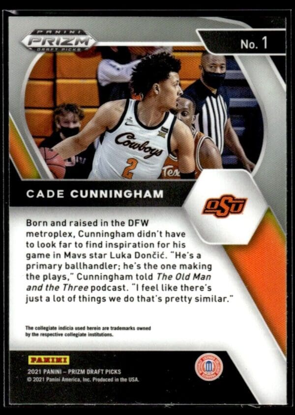 _10 2021 Panini Prizm Draft Picks OSU #1 Cade Cunningham RC Rookie