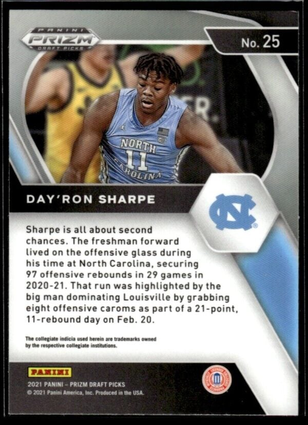 2021 Prizm Draft Picks North Carolina Tar Heels #25 Day'Ron Sharpe RC