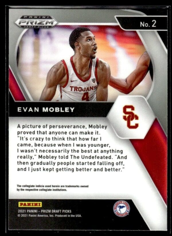 _10 2021 Panini Prizm Draft Picks USC Trojans #2 Evan Mobley RC Rookie