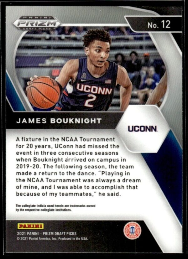 2021 Panini Prizm Draft Picks Connecticut Huskies #12 James Bouknight RC Rookie