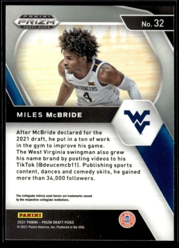 _10 2021 Prizm Draft Picks West Virginia Mountaineers #32 Miles McBride RC