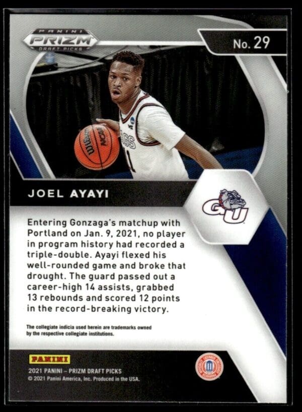2021 Panini Prizm Draft Picks Gonzaga Bulldogs #29 Joel Ayayi RC Rookie