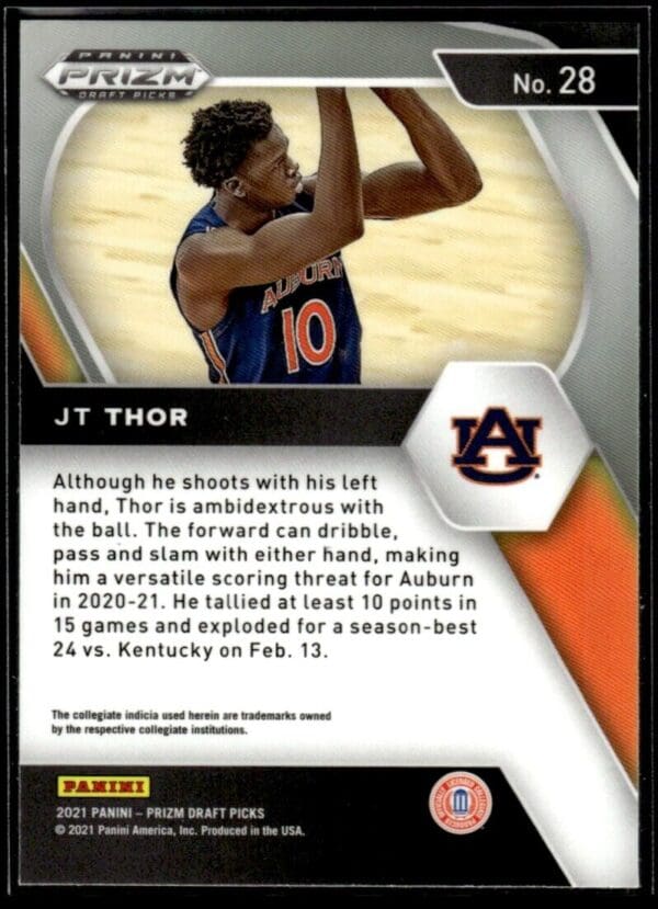 2021 Panini Prizm Draft Picks Auburn Tigers #28 JT Thor RC Rookie