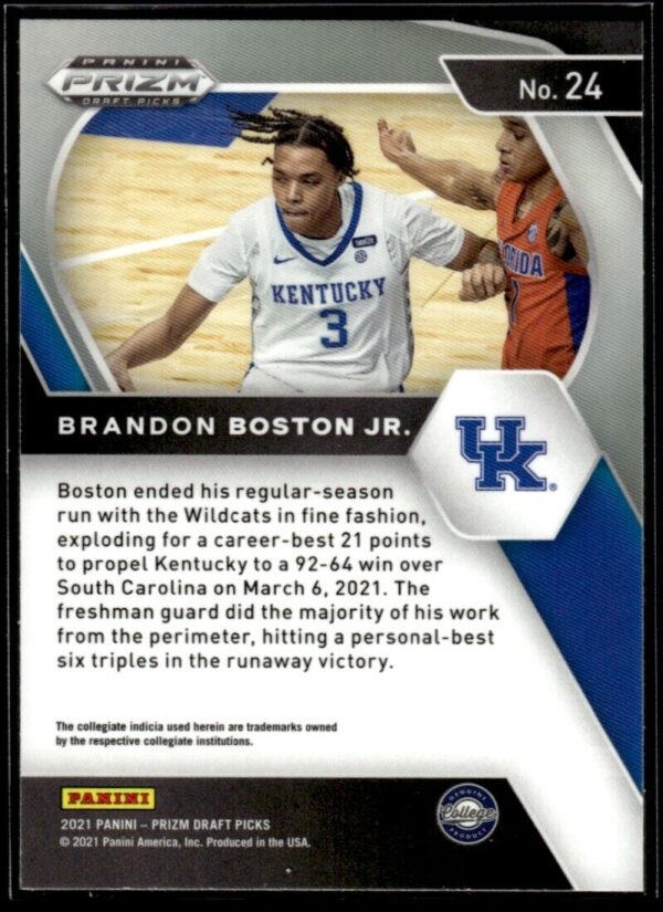 2021 Panini Prizm Draft Picks Kentucky Wildcats #24 Brandon Boston Jr. RC Rookie