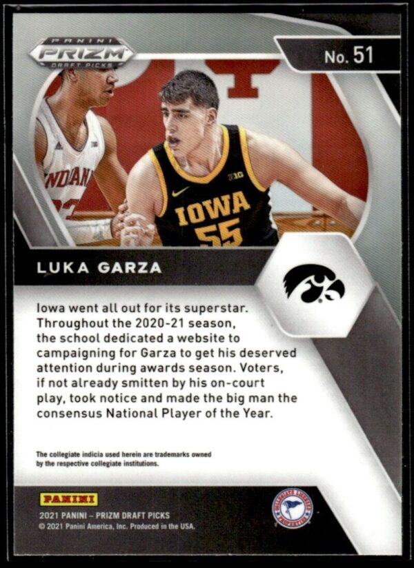 _10 2021 Panini Prizm Draft Picks Iowa Hawkeyes #51 Luka Garza RC Rookie