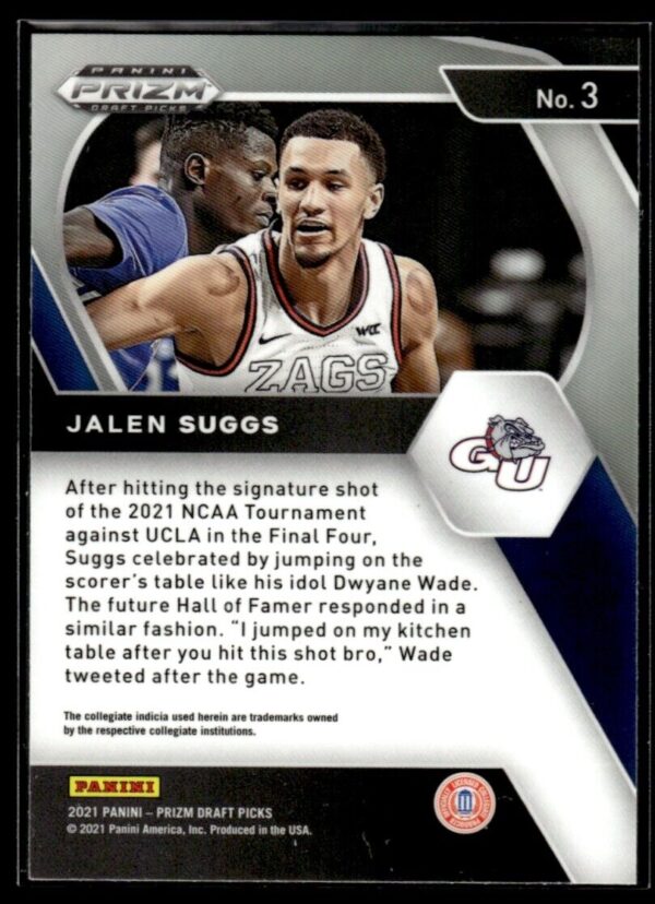 2021 Panini Prizm Draft Picks Gonzaga Bulldogs #3 Jalen Suggs RC Rookie