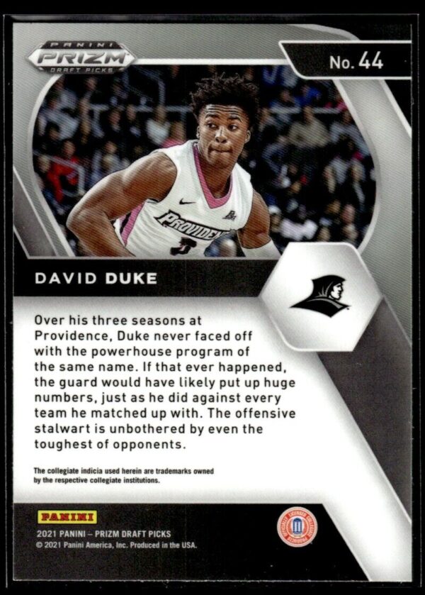 _10 2021 Panini Prizm Draft Picks Providence Friars #44 David Duke Jr. RC Rookie