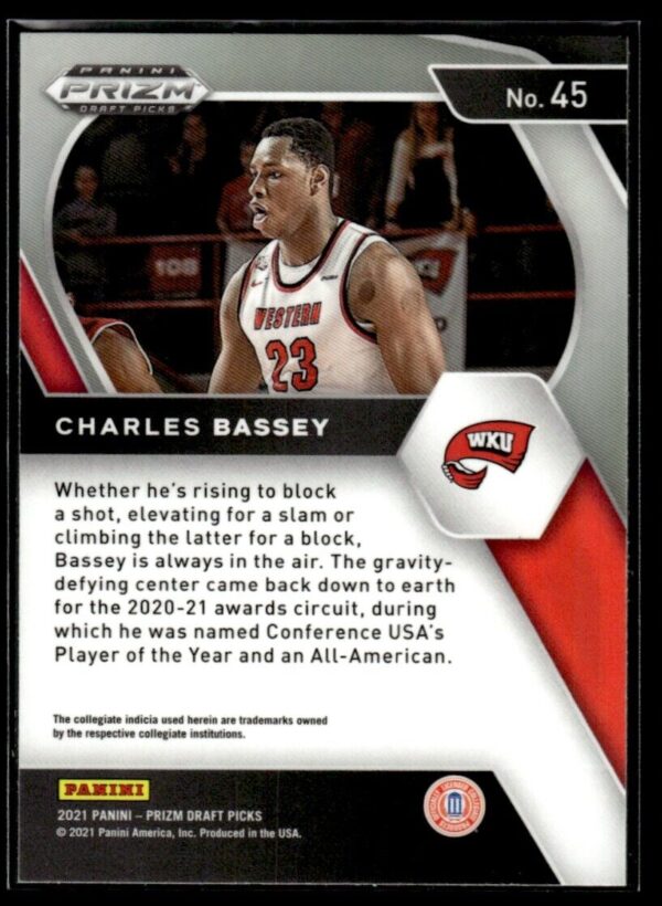 2021 Prizm Draft Picks Western Kentucky Hilltoppers #45 Charles Bassey RC