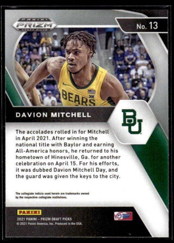 2021 Panini Prizm Draft Picks Baylor Bears #13 Davion Mitchell RC Rookie