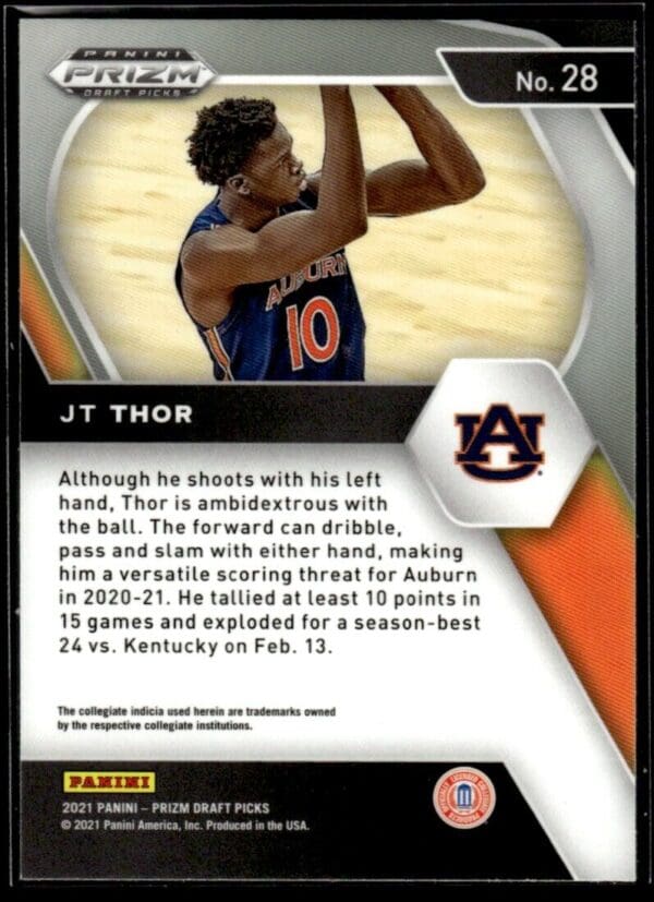 2021 Panini Prizm Draft Picks Auburn Tigers #28 JT Thor RC Rookie