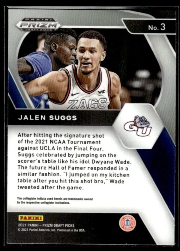 _10 2021 Panini Prizm Draft Picks Gonzaga Bulldogs #3 Jalen Suggs RC Rookie