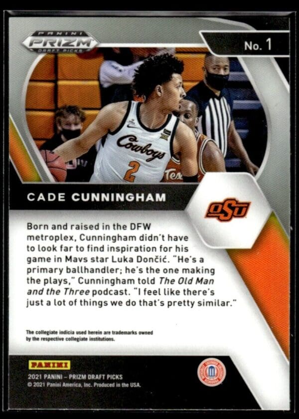 _10 2021 Panini Prizm Draft Picks OSU #1 Cade Cunningham RC Rookie