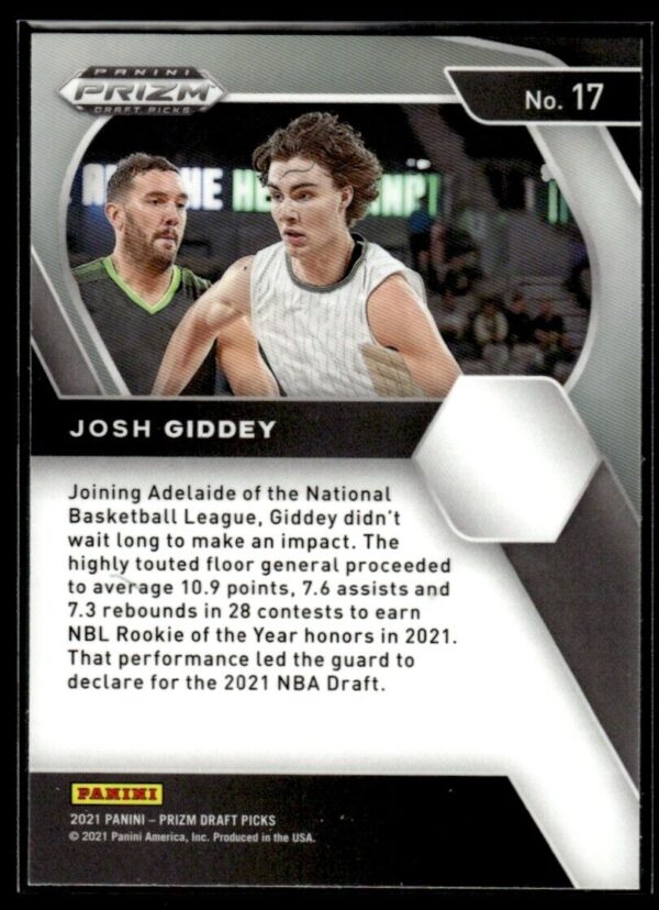 2021 Panini Prizm Draft Picks Adelaide 36ers #17 Josh Giddey RC Rookie