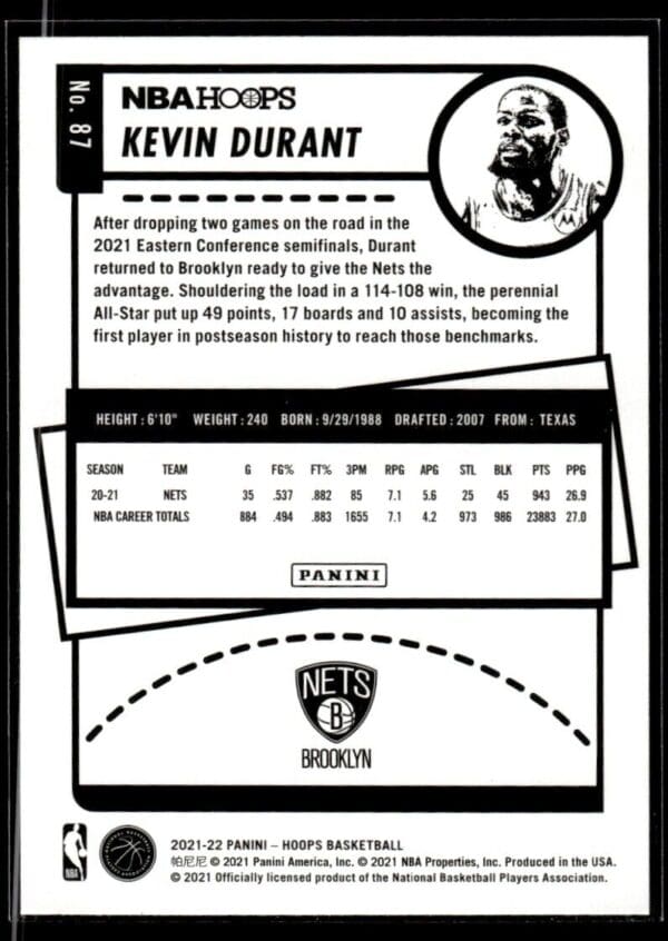 2021 NBA Hoops Winter Edition Brooklyn Nets #87 Kevin Durant