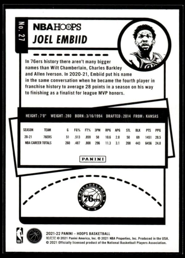 2021 NBA Hoops Winter Edition Philadelphia 76ers #27 Joel Embiid