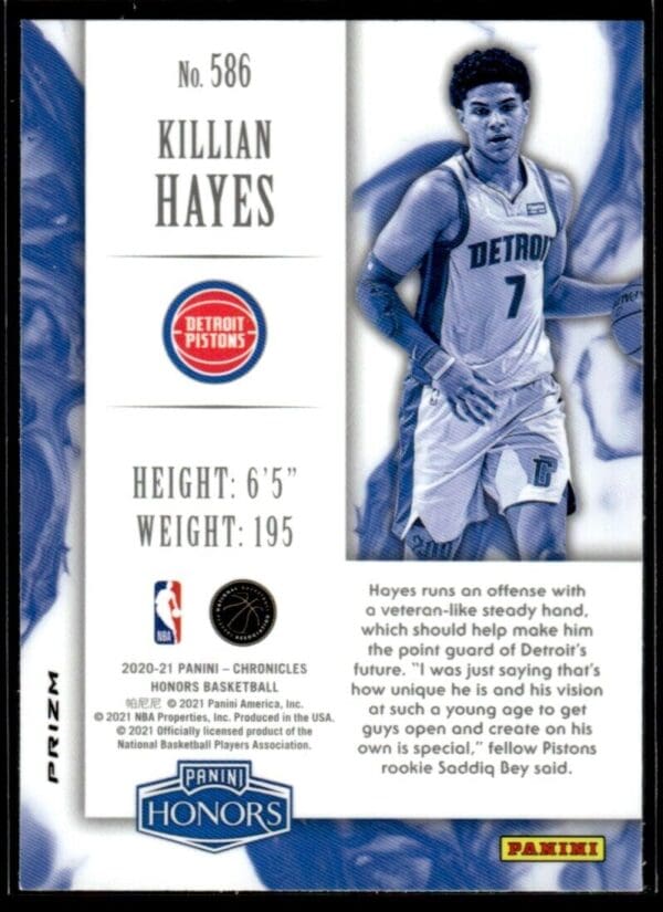 2020 Panini Chronicles Honors Detroit Pistons #586 Killian Hayes RC Rookie