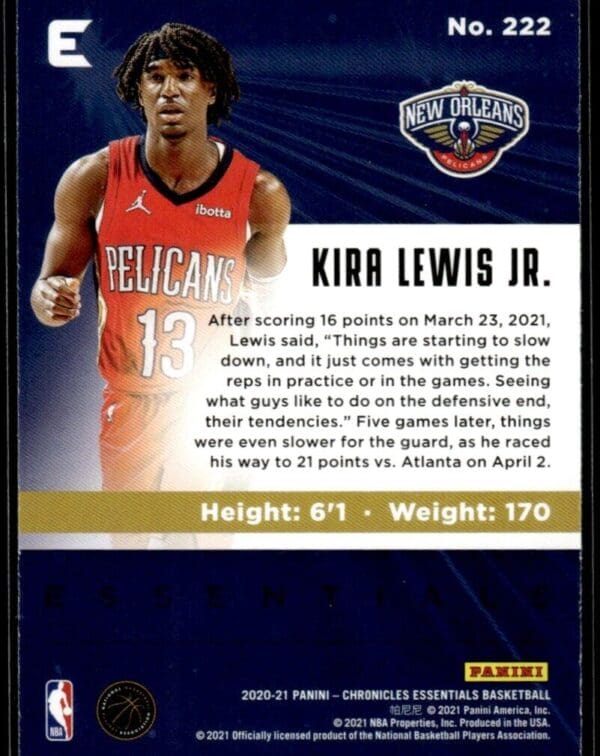 2020 Panini Chronicles Essentials New Orleans Pelicans #222 Kira Lewis Jr. Pink