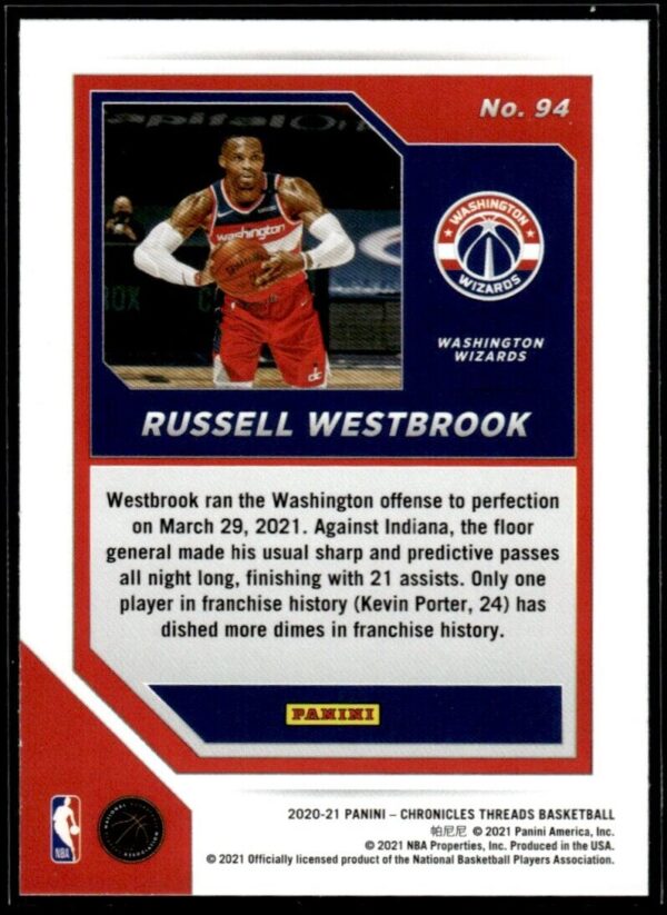 _10 2020 Panini Chronicles Threads Houston Rockets #94 Russell Westbrook