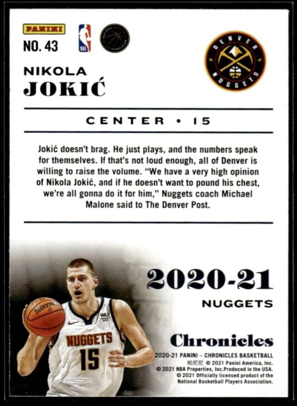 _10 2020 Panini Chronicles Denver Nuggets #43 Nikola Jokic