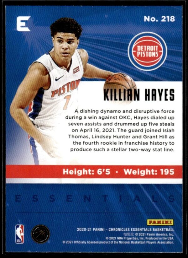2020 Panini Chronicles Essentials Detroit Pistons #218 Killian Hayes RC Rookie