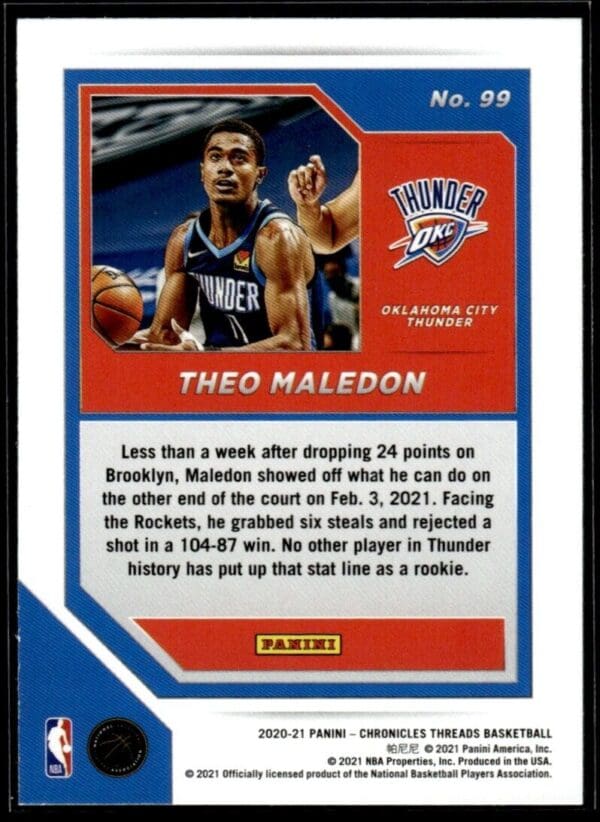 2020 Panini Chronicles Threads Oklahoma City Thunder #99 Theo Maledon