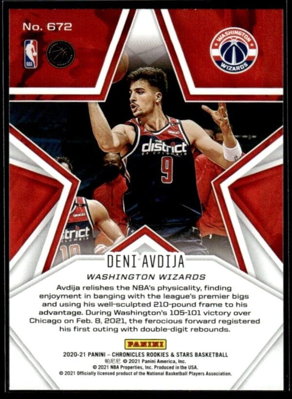 2020 Panini Chronicles Rookies & Stars Washington Wizards #672 Deni Avdija RC Ro