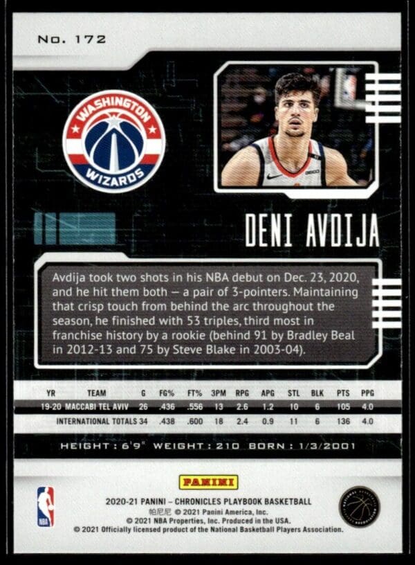2020 Panini Chronicles Playbook Washington Wizards #172 Deni Avdija