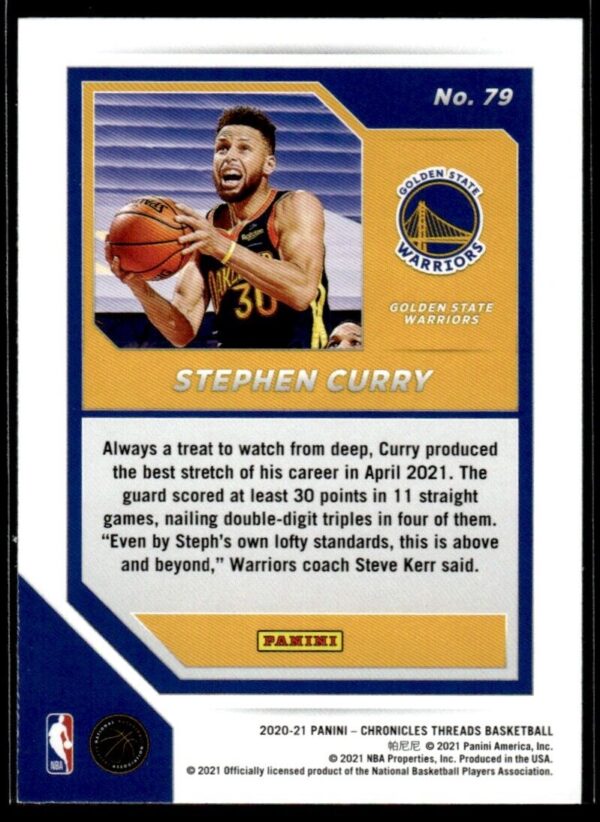 2021 Panini Chronicles Threads Golden State Warriors #79 Stephen Curry