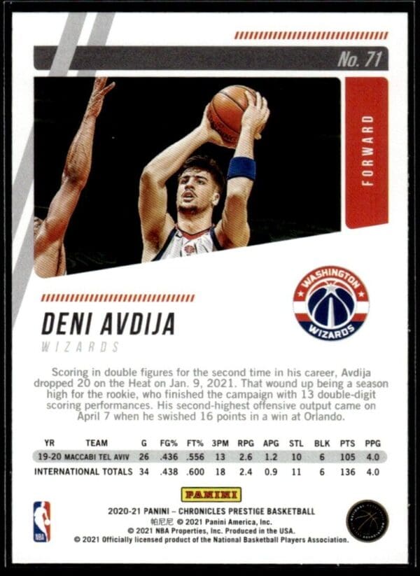 2020 Panini Chronicles Prestige Washington Wizards #71 Deni Avdija