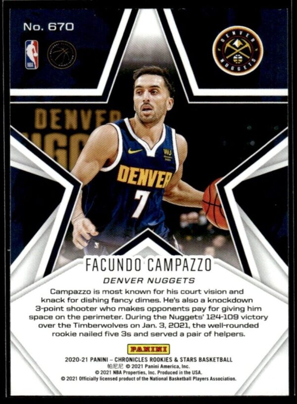 2020 Panini Chronicles Rookies & Stars Denver Nuggets #670 Facundo Campazzo