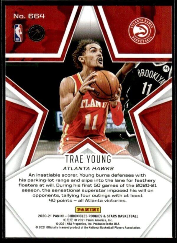 _10 2020 Panini Chronicles Rookies & Stars Atlanta Hawks #664 Trae Young