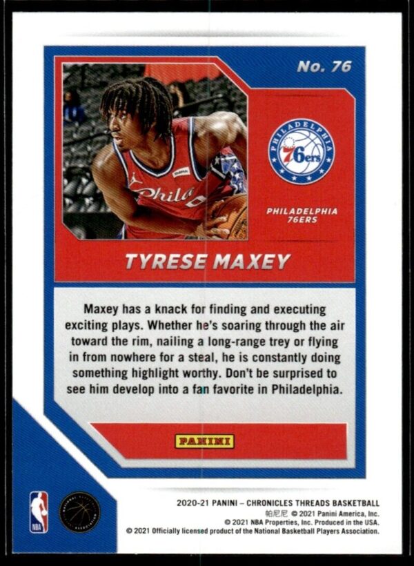 2020 Panini Chronicles Threads Philadelphia 76ers #76 Tyrese Maxey