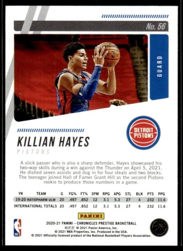 _10 2020 Panini Chronicles Prestige Detroit Pistons #56 Killian Hayes RC Rookie
