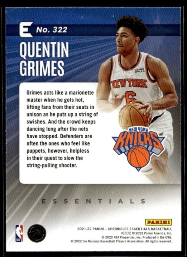 _10 2021-22 Panini Chronicles Essentials Quentin Grimes Rookie New York Knicks #322