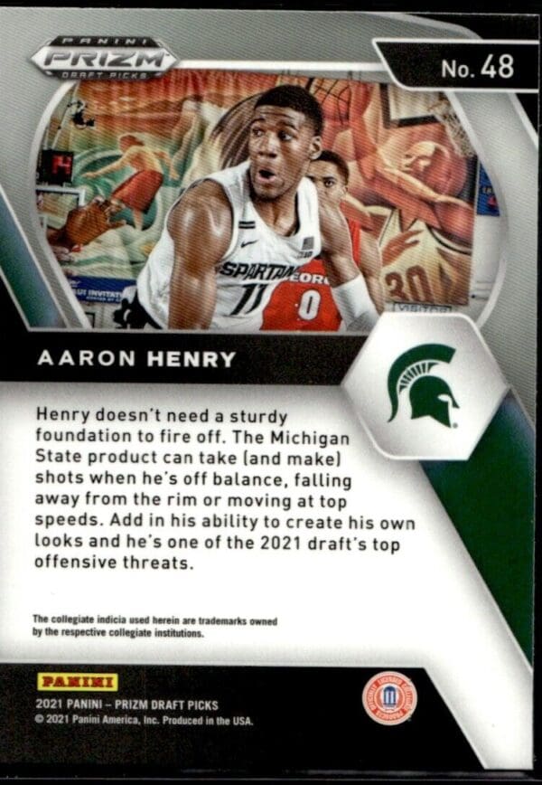 2021-22 Panini Prizm Draft Picks Aaron Henry Michigan State Spartans #48
