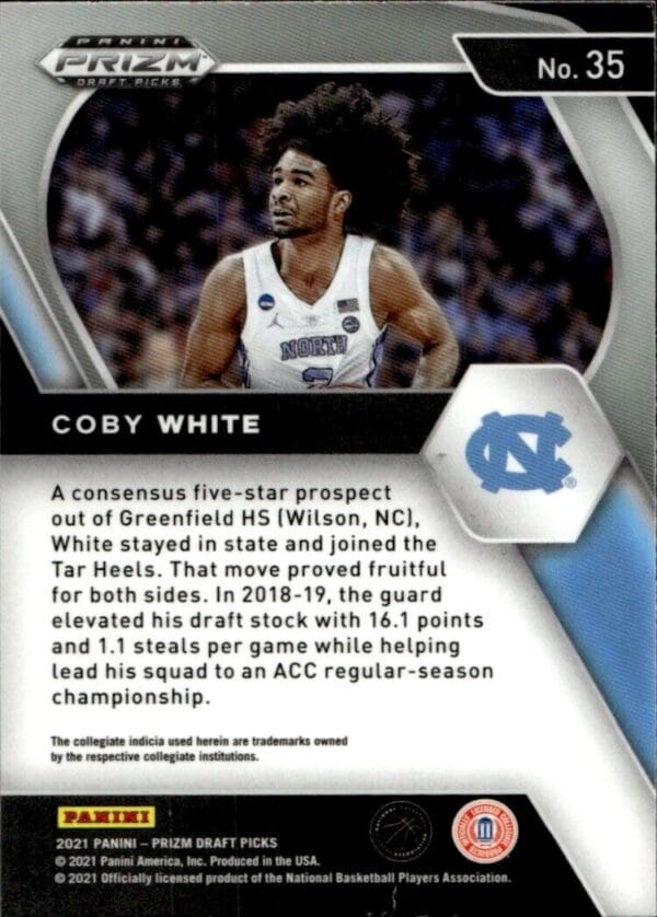 2021-22 Panini Prizm Draft Picks Coby White North Carolina Tar Heels #35