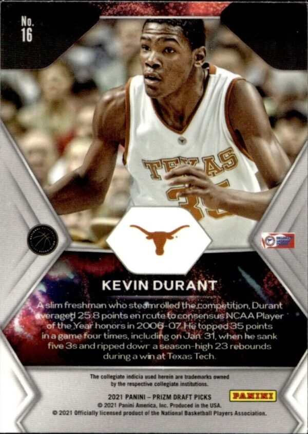 _10 2021-22 Panini Prizm Draft Picks Fireworks Kevin Durant Texas Longhorns #16