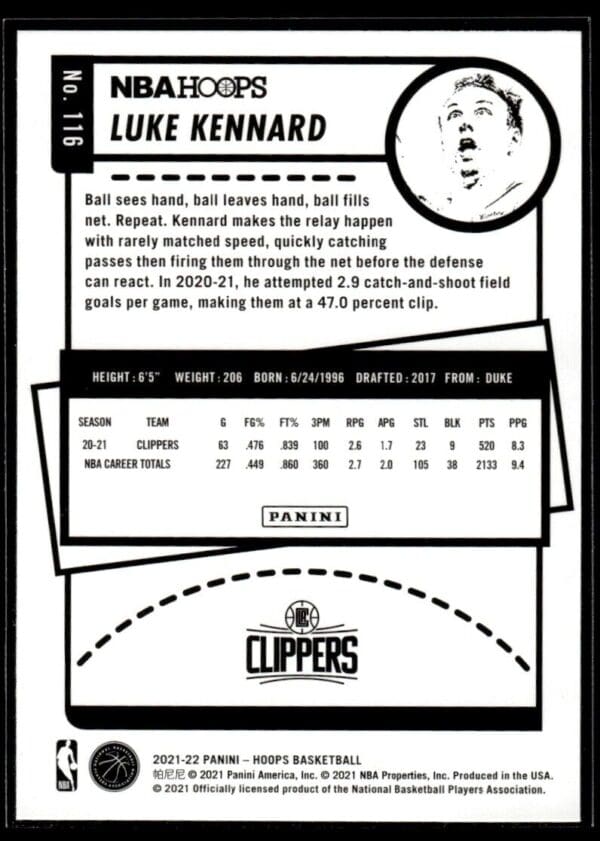 2021 NBA Hoops Winter Edition Los Angeles Clippers #116 Luke Kennard