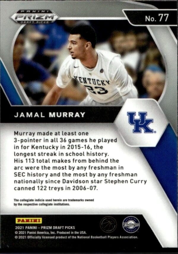 2021-22 Panini Prizm Draft Picks Jamal Murray Kentucky Wildcats #77