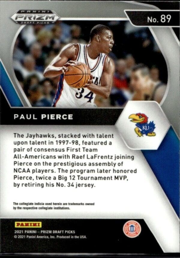 _10 2021-22 Panini Prizm Draft Picks Paul Pierce Kansas Jayhawks #89